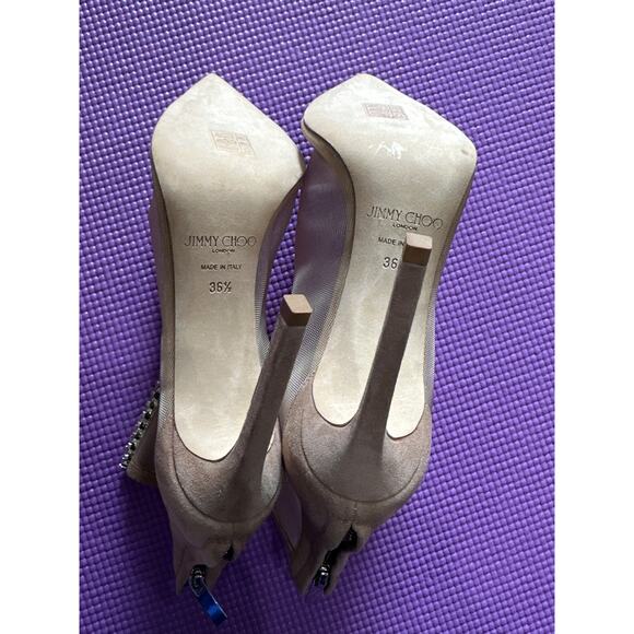 Jimmy Choo Tan Glitter Bing Crystal Embellished Mesh Bootie Shoe Sz 36.5 NEW - Picture 7 of 14